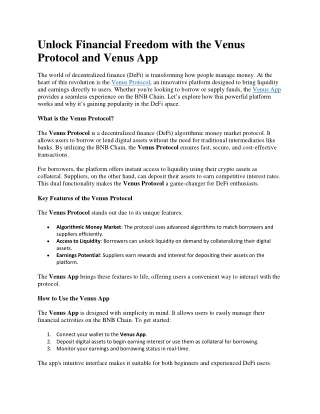 Unlock Financial Freedom with the Venus Protocol and Venus App