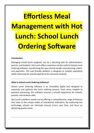 Effortless Meal Management with Hot Lunch - School Lunch Ordering Software