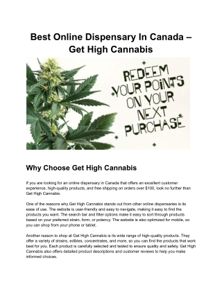 Best Online Dispensary In Canada – Get High Cannabis