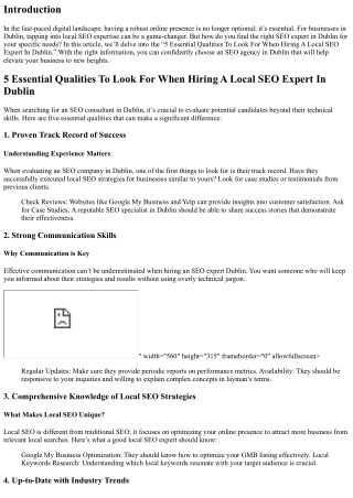 “5 Essential Qualities To Look For When Hiring A Local Seo Expert In Dublin”
