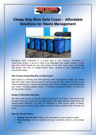 Cheap Skip Bins Gold Coast -  Affordable Solutions for Waste Management