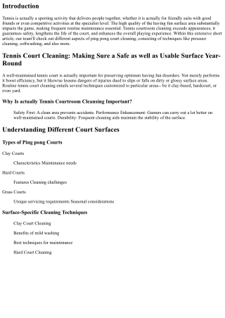 Tennis Court Cleansing: Making Sure a Safe and also Playable Surface Year-Round