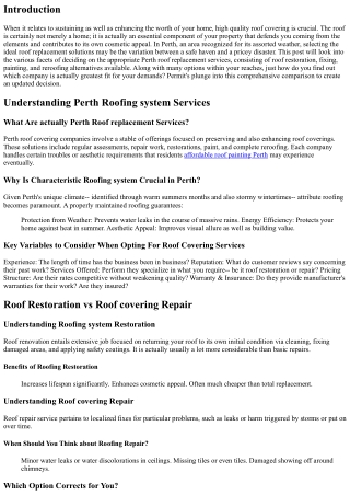 Picking the Right Perth Roof Covering Companies: A Thorough Evaluation