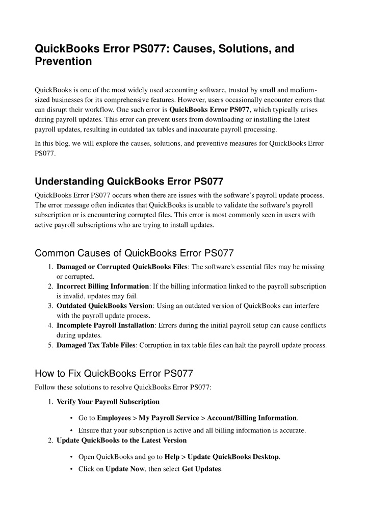 quickbooks error ps077 causes solutions