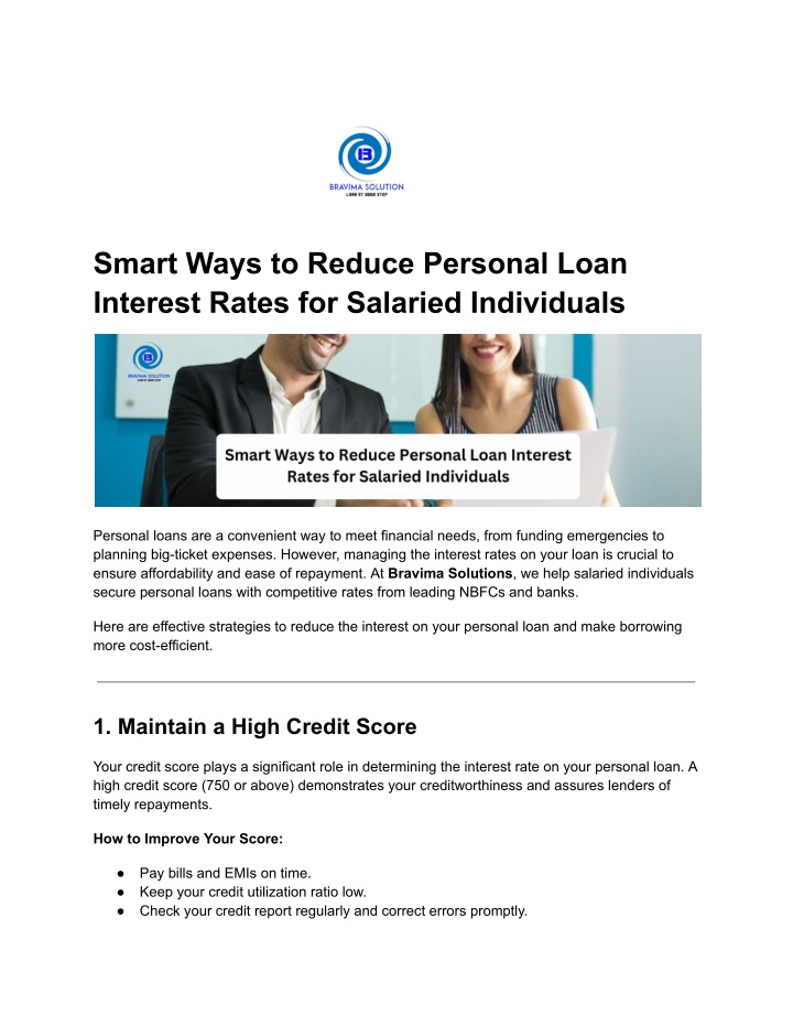 smart ways to reduce personal loan interest rates