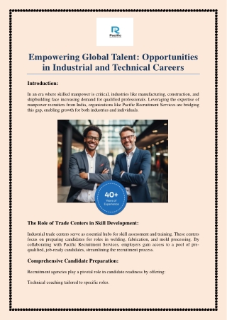 Empowering Global Talent Opportunities in Industrial and Technical Careers