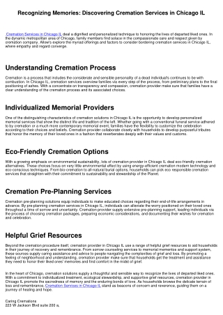 Honoring Memories: Exploring Cremation Solutions in Chicago IL