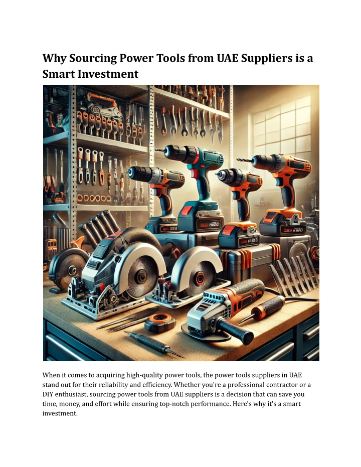 why sourcing power tools from uae suppliers