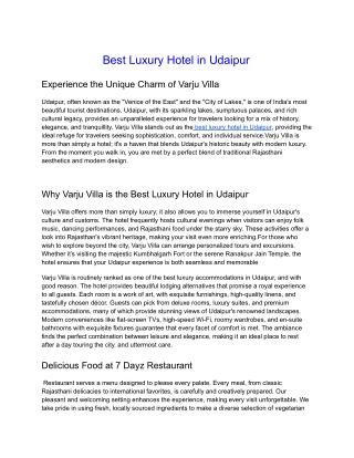 Best Luxury Hotel in Udaipur