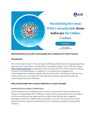 maximizing revenue with customizable keno