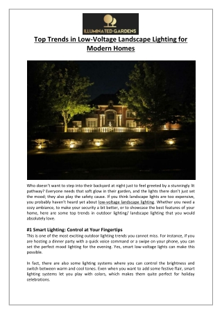Illuminated Gardens - Top Trends in Low-Voltage Landscape Lighting for Modern Homes
