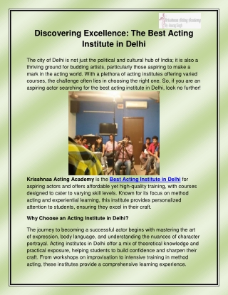 Best Acting Institute in Delhi