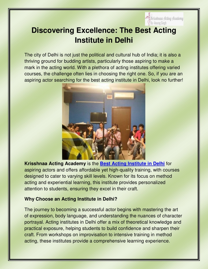 discovering excellence the best acting institute