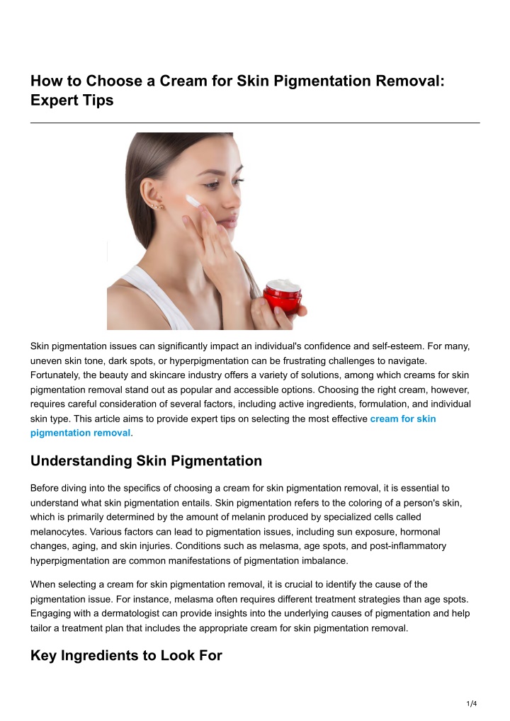 how to choose a cream for skin pigmentation