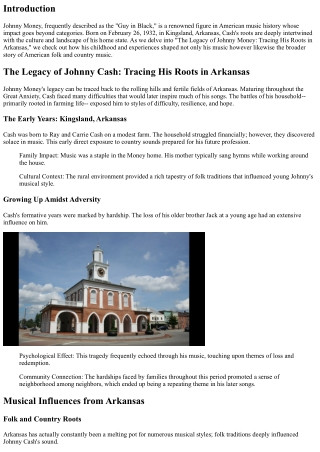 The Tradition of Johnny Money: Tracing His Roots in Arkansas