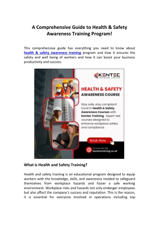 A Comprehensive Guide to Health & Safety Awareness Training Program!