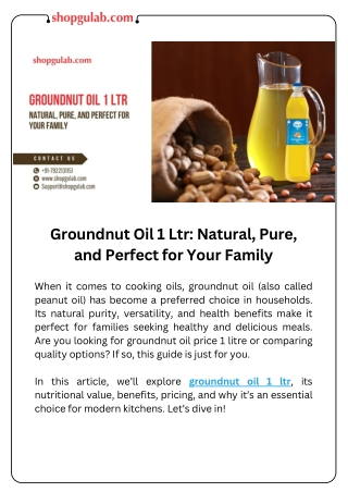 Groundnut Oil 1 Ltr Natural, Pure, and Perfect for Your Family