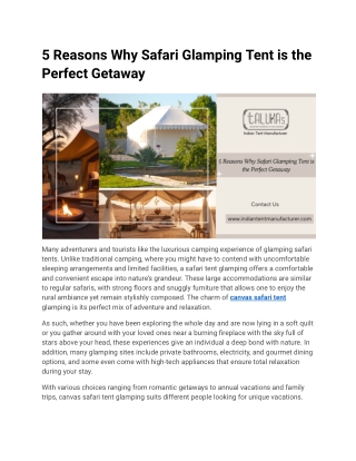 5 Reasons Why Safari Glamping Tent is the Perfect Getaway