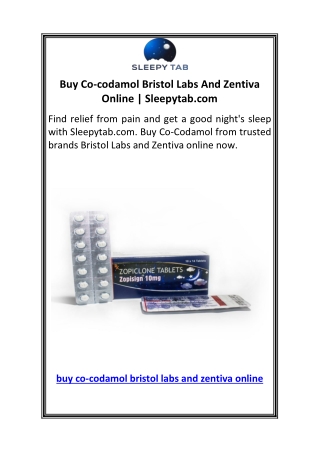 Buy Co-codamol Bristol Labs And Zentiva Online  Sleepytab.com