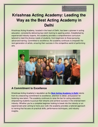 Best Acting Academy in Delhi