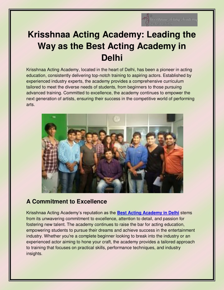 krisshnaa acting academy leading