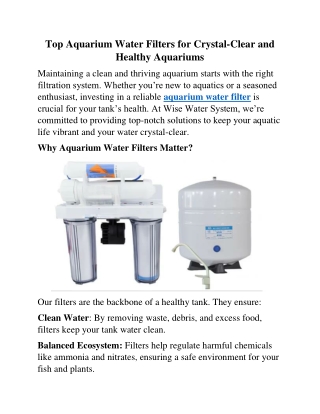 Top Aquarium Water Filters for Crystal-Clear and Healthy Aquariums