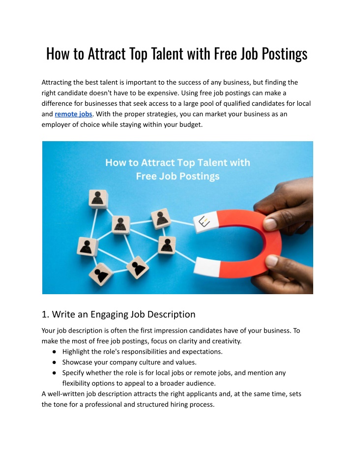 how to attract top talent with free job postings