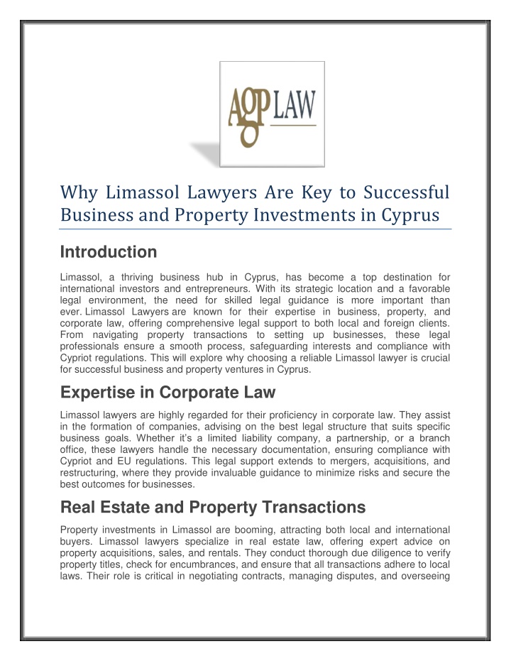 why limassol lawyers are key to successful