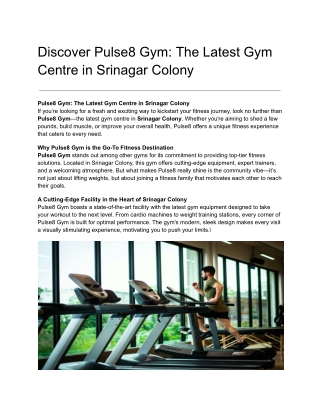 Discover Pulse8 Gym_ The Latest Gym Centre in Srinagar Colony