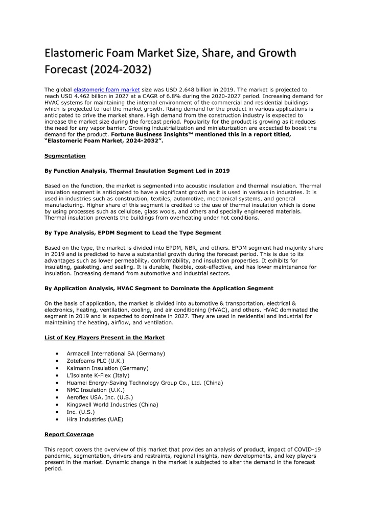 elastomeric foam market size share and growth