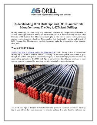 Understanding DTH Drill Pipe and DTH Hammer Bits Manufacturers The Key to Efficient Drilling