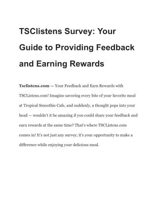 Tsclistens.com – Tropical Smoothie Cafe Survey – Get $1.99 off