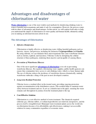 Advantages and disadvantages of chlorination of water