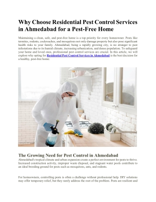 Why Choose Residential Pest Control Services in Ahmedabad for a Pest-Free Home