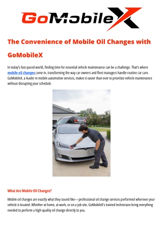 The Convenience of Mobile Oil Changes with GoMobileX