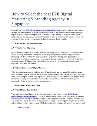 How to Select the best B2B Digital Marketing & branding Agency in Singapore