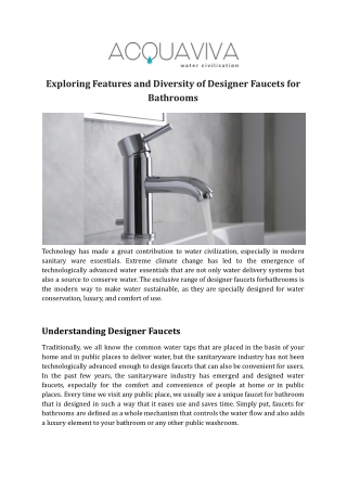 Exploring Features and Diversity of Designer Faucets for Bathrooms