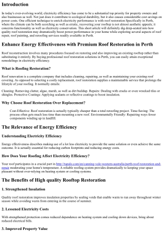 Enhance Electricity Efficiency with High Quality Roof Restoration in Perth