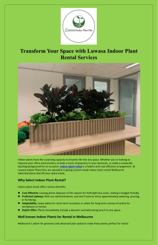 Transform Your Space with Luwasa Indoor Plant Rental Services