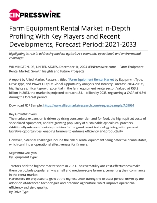 Farm Equipment Rental Market In-Depth Profiling With Key Players