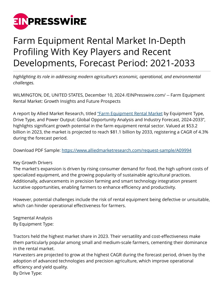 farm equipment rental market in depth profiling