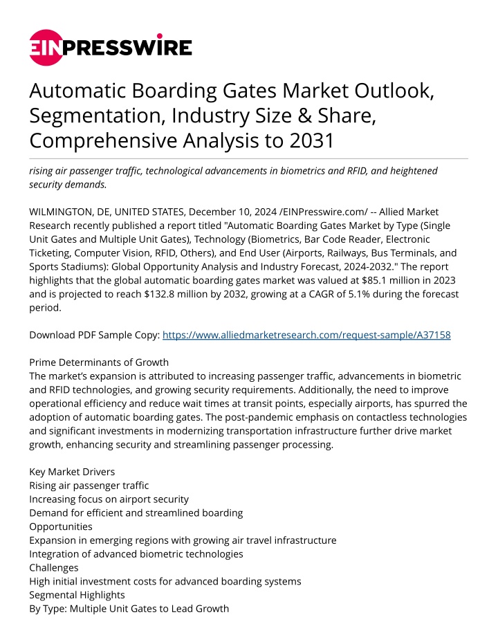 automatic boarding gates market outlook