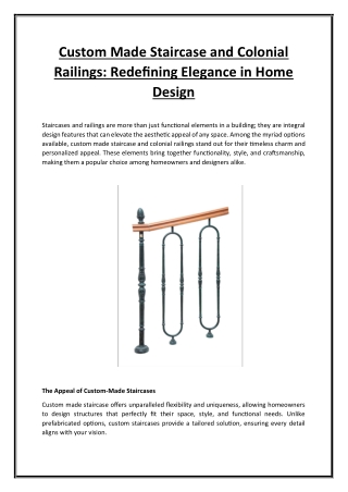 Custom Made Staircase and Colonial Railings: Redefining Elegance in Home Design
