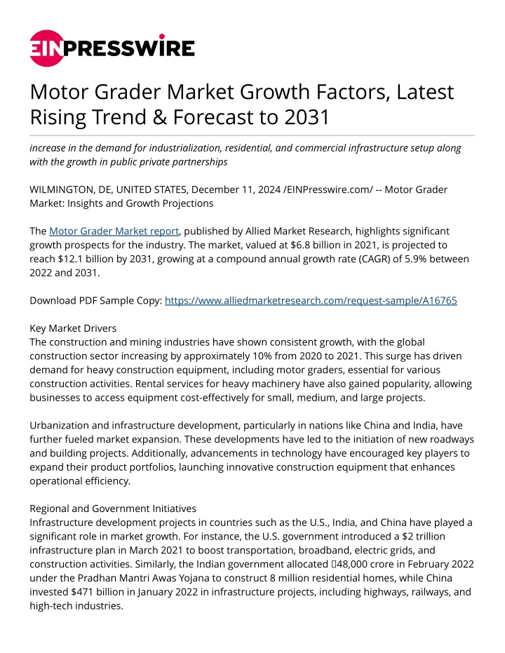 motor grader market growth factors latest rising