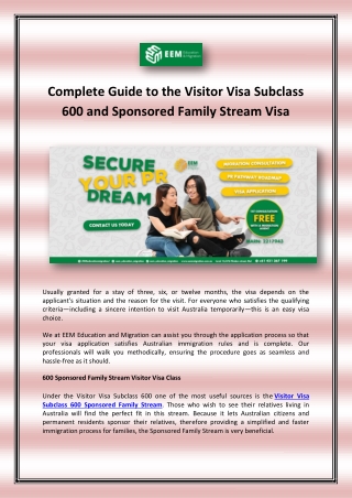 Complete Guide to the Visitor Visa Subclass 600 and Sponsored Family Stream Visa