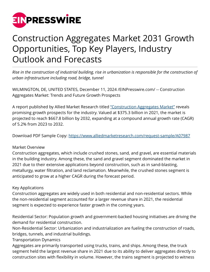 construction aggregates market 2031 growth