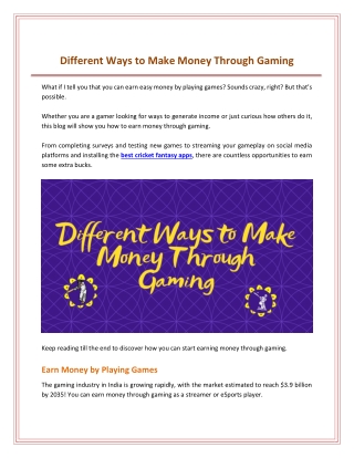 Different Ways to Make Money Through Gaming