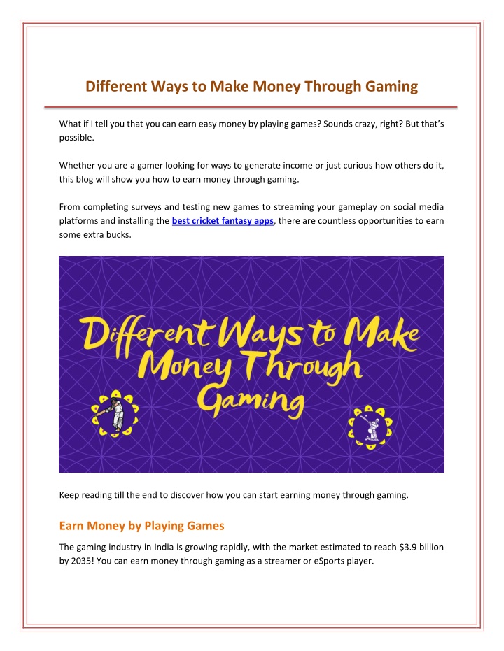 different ways to make money through gaming