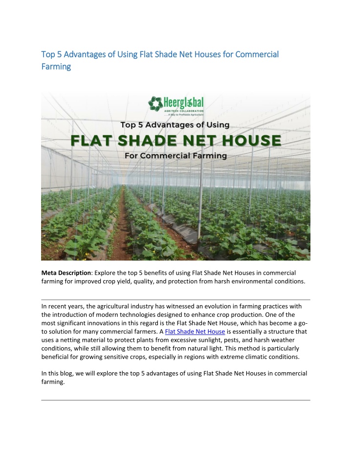 top 5 advantages of using flat shade net houses