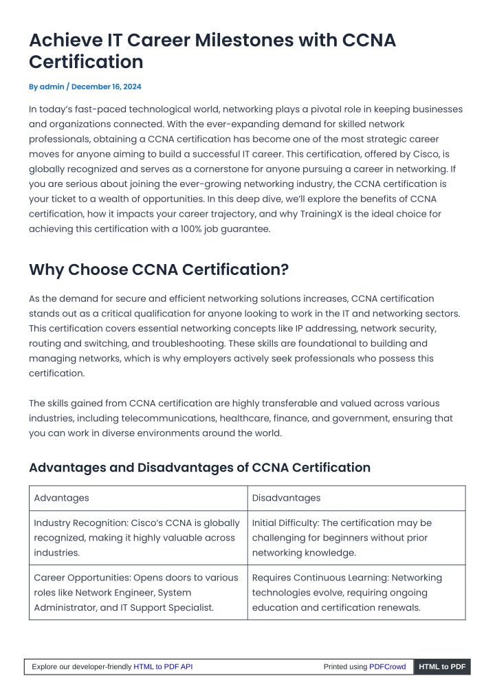 achieve it career milestones with ccna